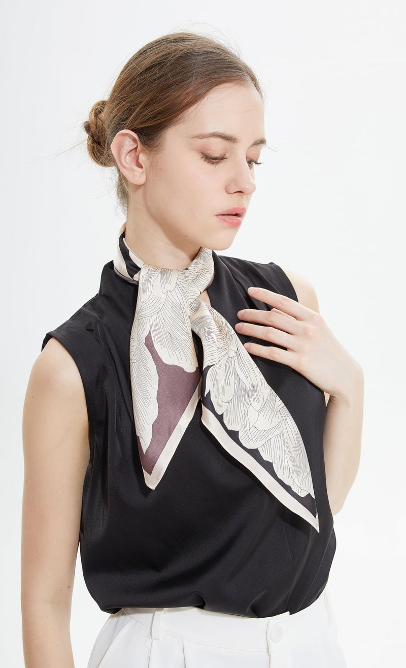 MEISEE 100% Pure Mulberry Silk Medium Square Scarf Head Scarf for Women (in) Natural Silk Neckerchief Printed Headscarf with Gift Packed (5) - Image 2